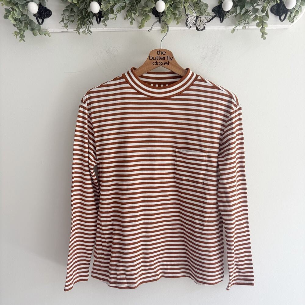 garnet hill Brown And White Striped Basic Top Xs s 5694 classic organic granola